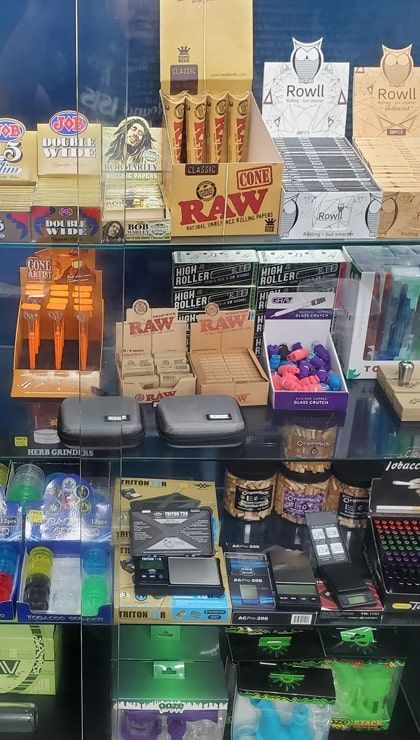 Rolling papers at Cloud 9 Vapes Airport Blvd Rolling papers, cones and smoke shop accessories on display at Cloud 9 Vapes on Airport Blvd in Mobile, AL